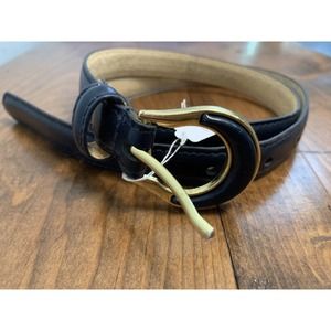 Women's Thin Dark Navy Leather Belt Vintage Retro 80s Fashion Classic